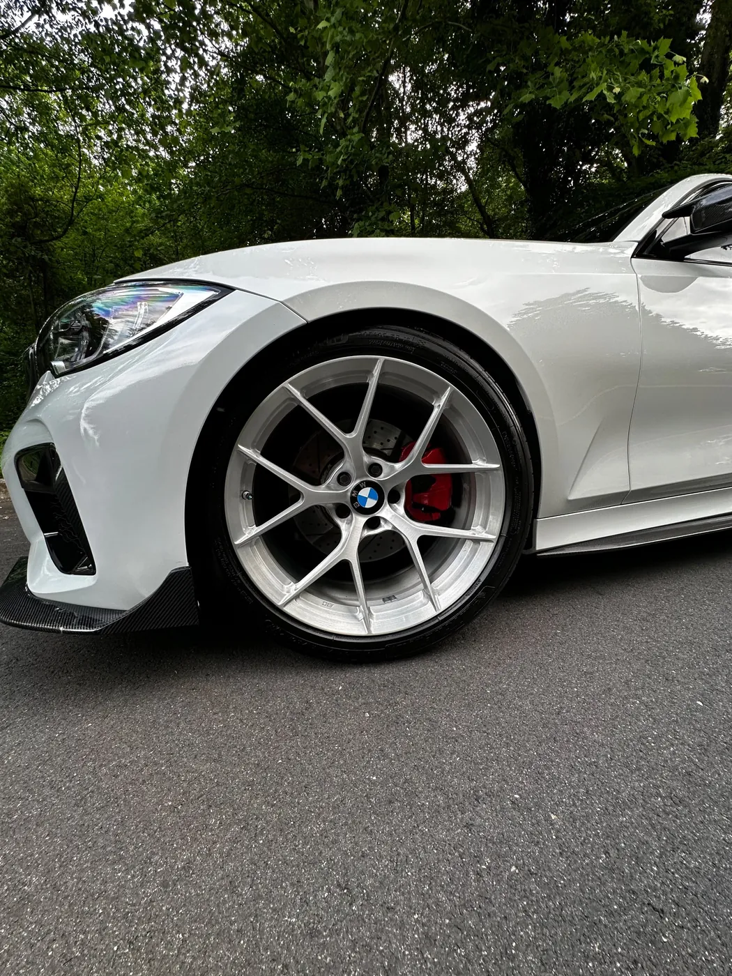 White BMW wheel and paint after a detail