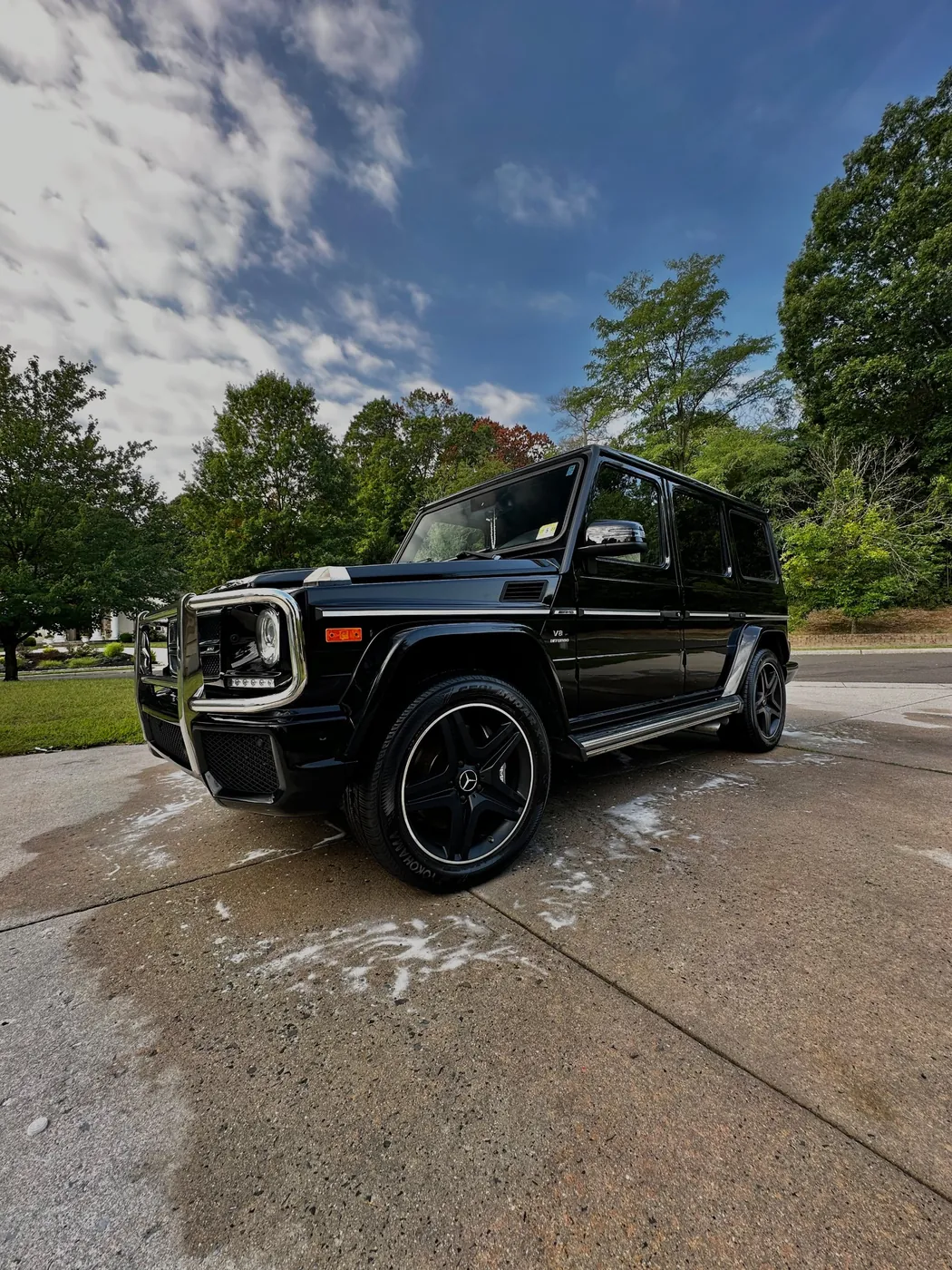 Black Mercedes G-Wagon after a mobile detail in a South Jersey driveway